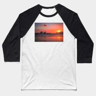 Waves crashing into rock at sunset Baseball T-Shirt